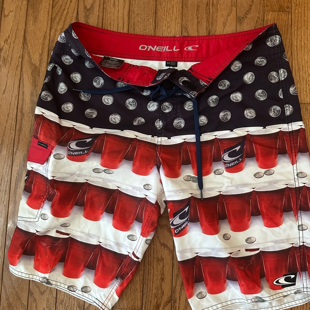 O'Neill Men's Red and Black Patterned Board Shorts